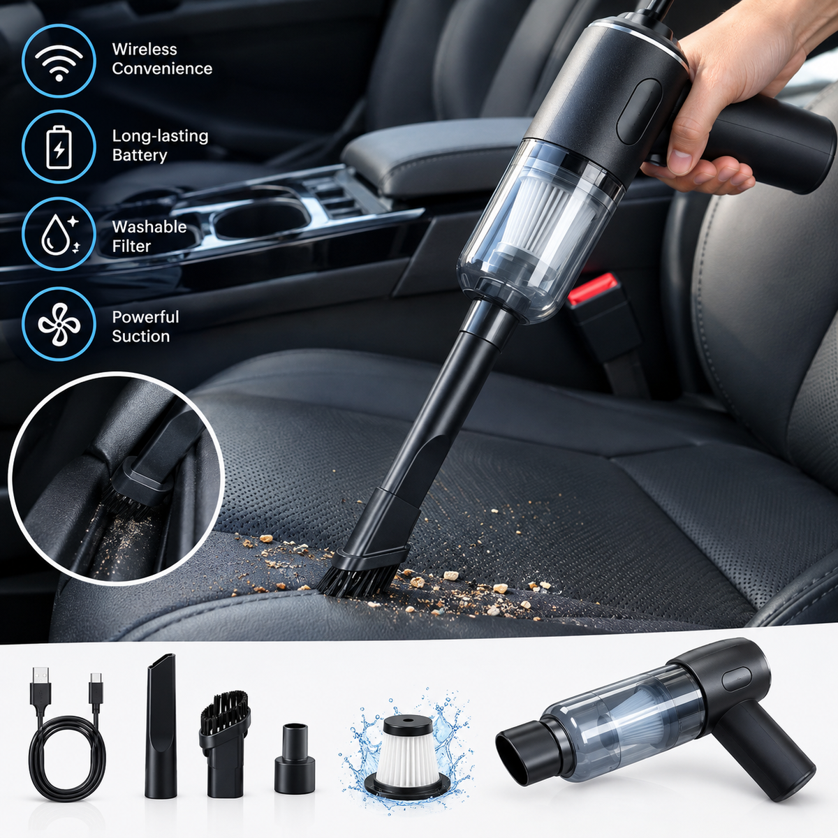 Aspirador de coche inalámbrico VORTA 9000 Pa