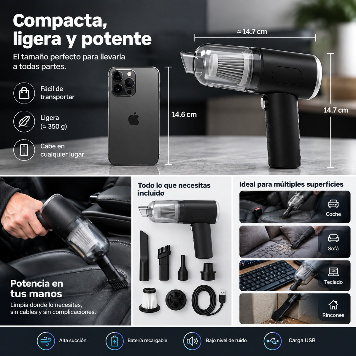 Aspirador de coche inalámbrico VORTA 9000 Pa